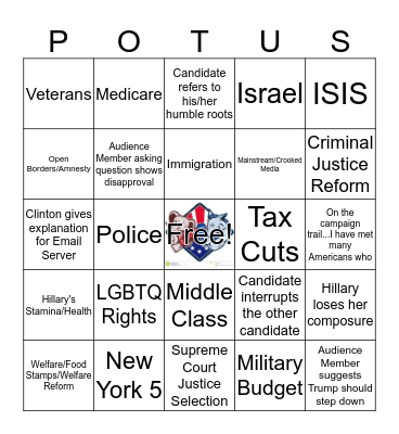 10/9 Presidential Town Hall Debate #2 Bingo Card