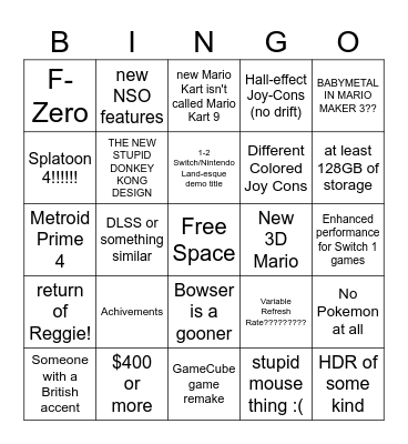 Switch 2 Bingo Card