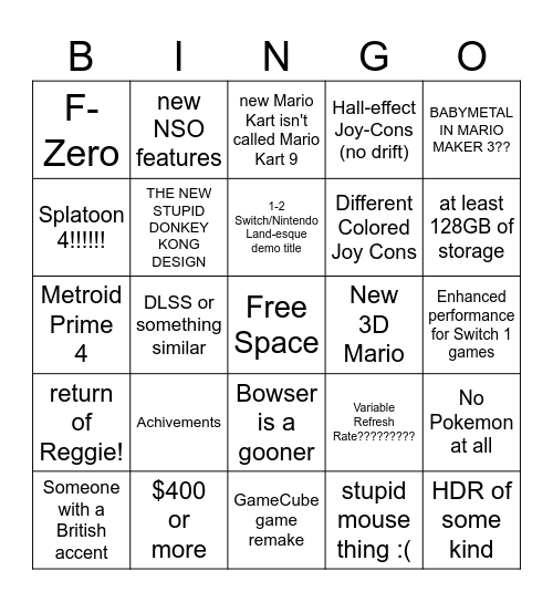 Switch 2 Bingo Card