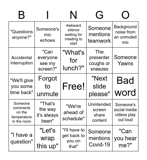 Virtual Meeting BINGO Card