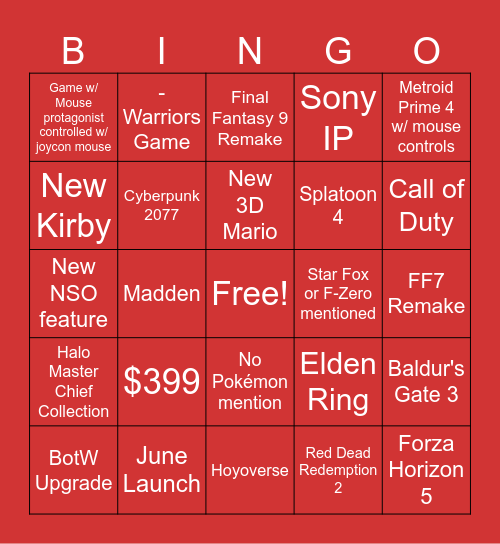Switch 2 Direct Bingo Card