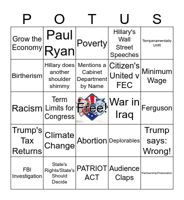 10/9 Presidential Town Hall Debate #3 Bingo Card