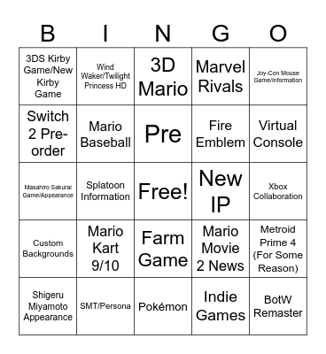 Switch 2 Direct Bingo Card