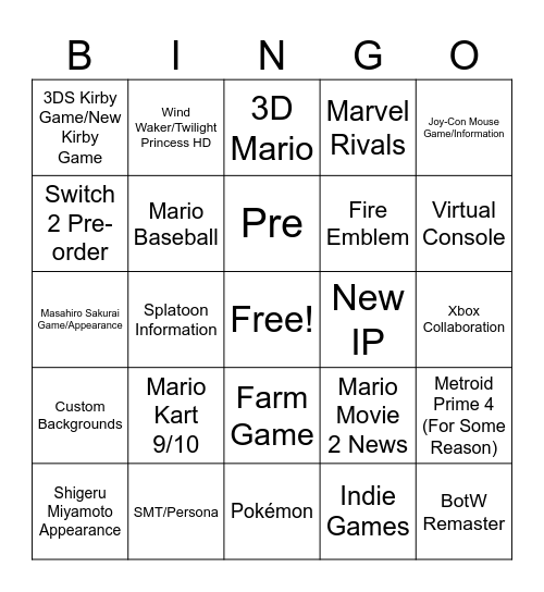 Switch 2 Direct Bingo Card