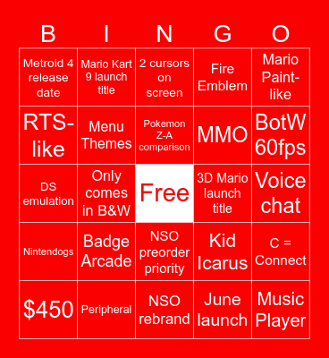 Switch 2 Bingo Card