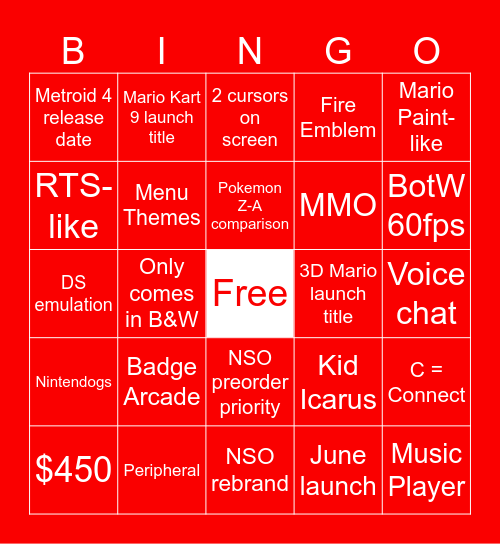 Switch 2 Bingo Card