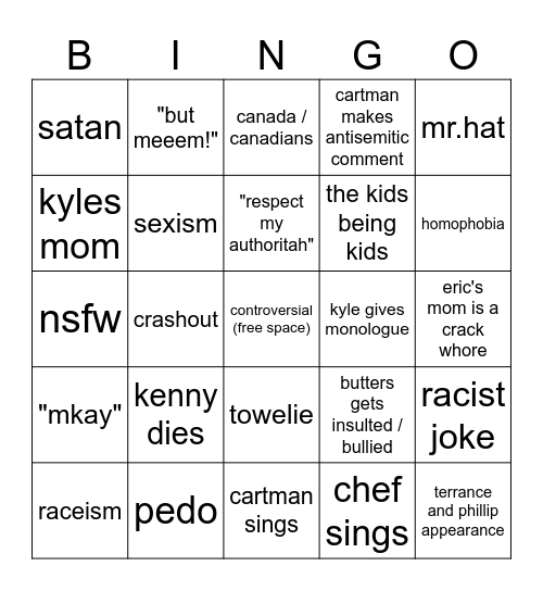 south park bingo Card