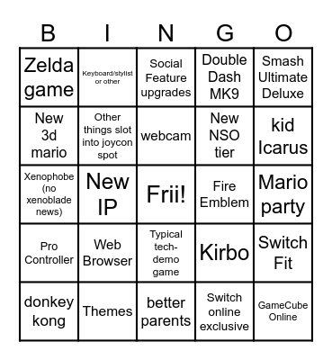 Switch 2 bingo Card