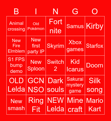 Switch 2 announcement Bingo Card