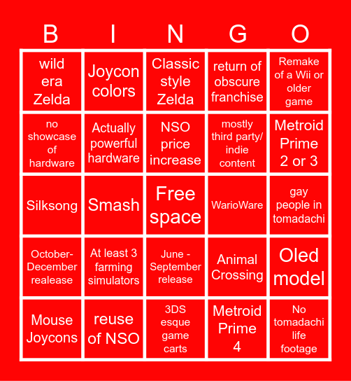 NS2 Direct Bingo Card