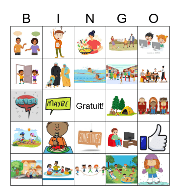 Niveau B Qu'est-ce qu'on fait en famille? Bingo Card