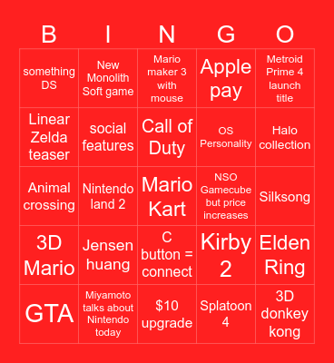 Switch 2 Bingo Card