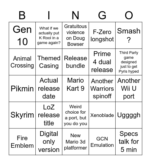 Switch 2 Direct Bingo Card