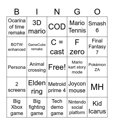 Switch 2 Direct Bingo Card