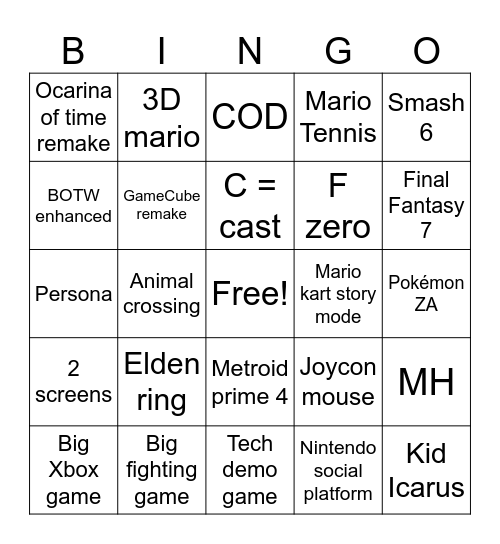 Switch 2 Direct Bingo Card