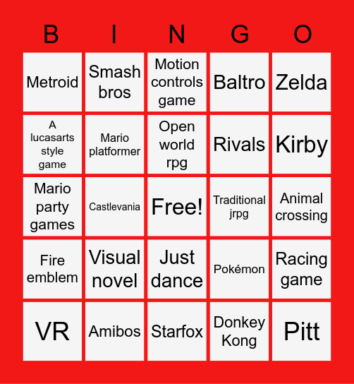 Nintendo Switch 2 Direct Bingo Card