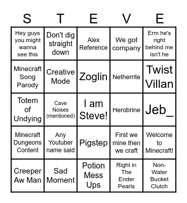 MINECRAFT Bingo Card