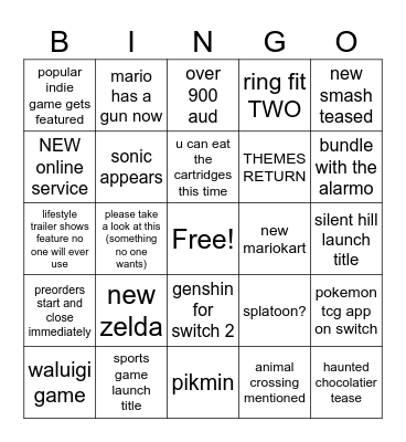 switch 2 nintendy direct Bingo Card