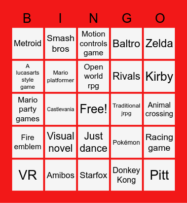 Nintendo Switch 2 Direct Bingo Card
