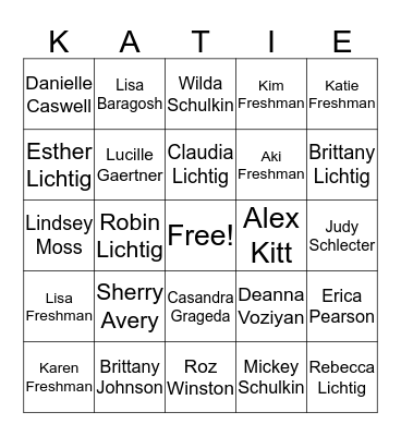 KATIE'S BRIDAL SHOWER BINGO Card