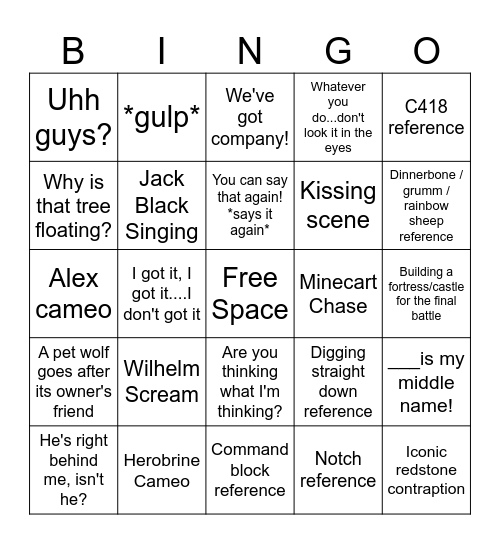 Minecraft Bingo Card