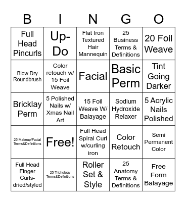 Academy of Beauty Bingo Card