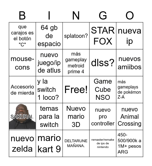 switch 2 Bingo Card