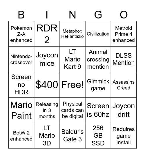 Untitled Bingo Card