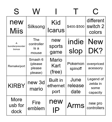 Switch 2 direct Bingo Card