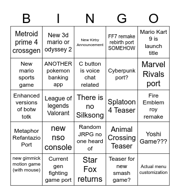 Switch 2 Direct Bingo Card