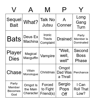 Vampy Nappy Bingo Card
