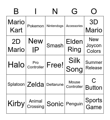 Nintendo Switch 2 Bingo Card