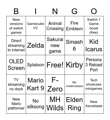 switch 2 bingo Card