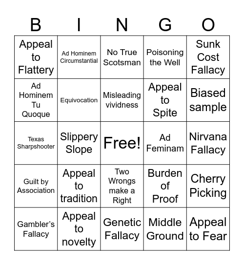 Fallacy Bingo Card