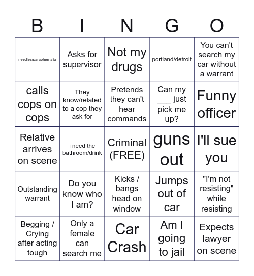 Body cam bingo Card
