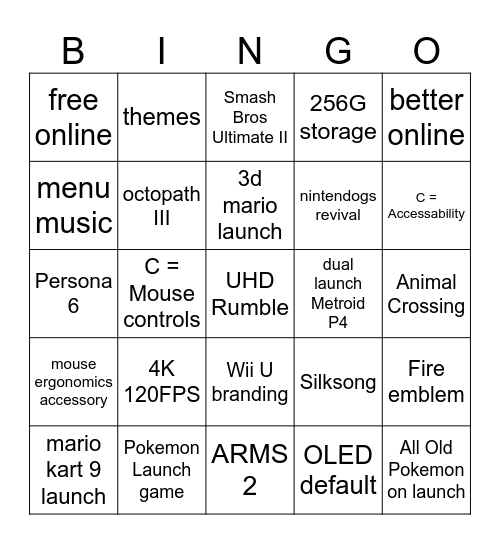 Switch 2 Direct Bingo Card