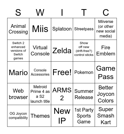 4/2/25 Switch 2 Direct Bingo Card