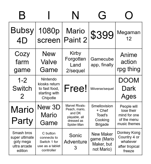 Untitled Bingo Card