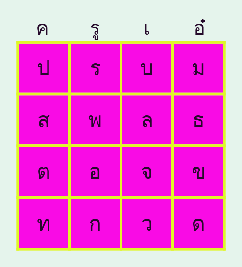 พยัญชนะ Bingo Card