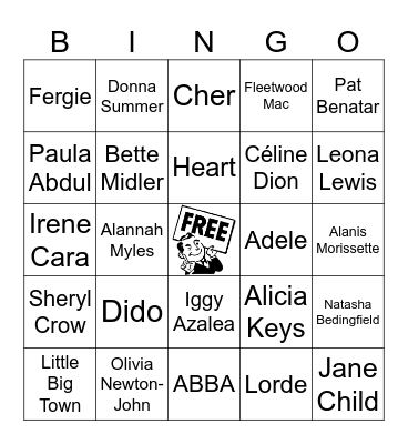 Ladys of Pop Bingo Card