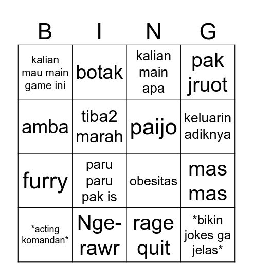 Ryu bingo Card