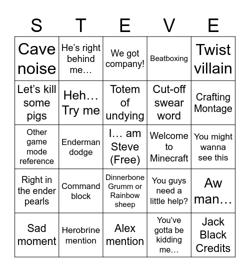 Flint and Steel Bingo Card