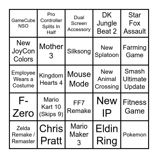 Switch 2 Direct Bingo Card