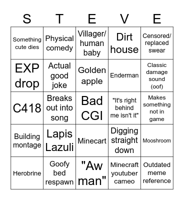 Minecraft Movies Bingo Card