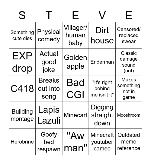 Minecraft Movies Bingo Card