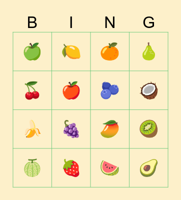 fruit Bingo Card