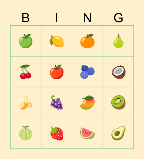 fruit Bingo Card