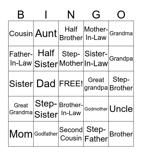 FAMILY Bingo Card