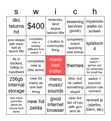 swich 2 bonko Bingo Card