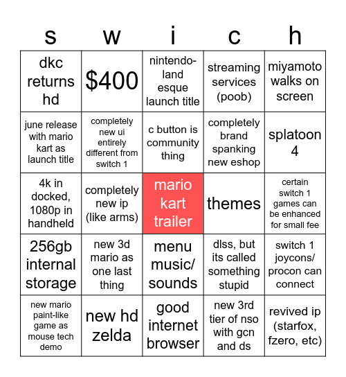 swich 2 bonko Bingo Card